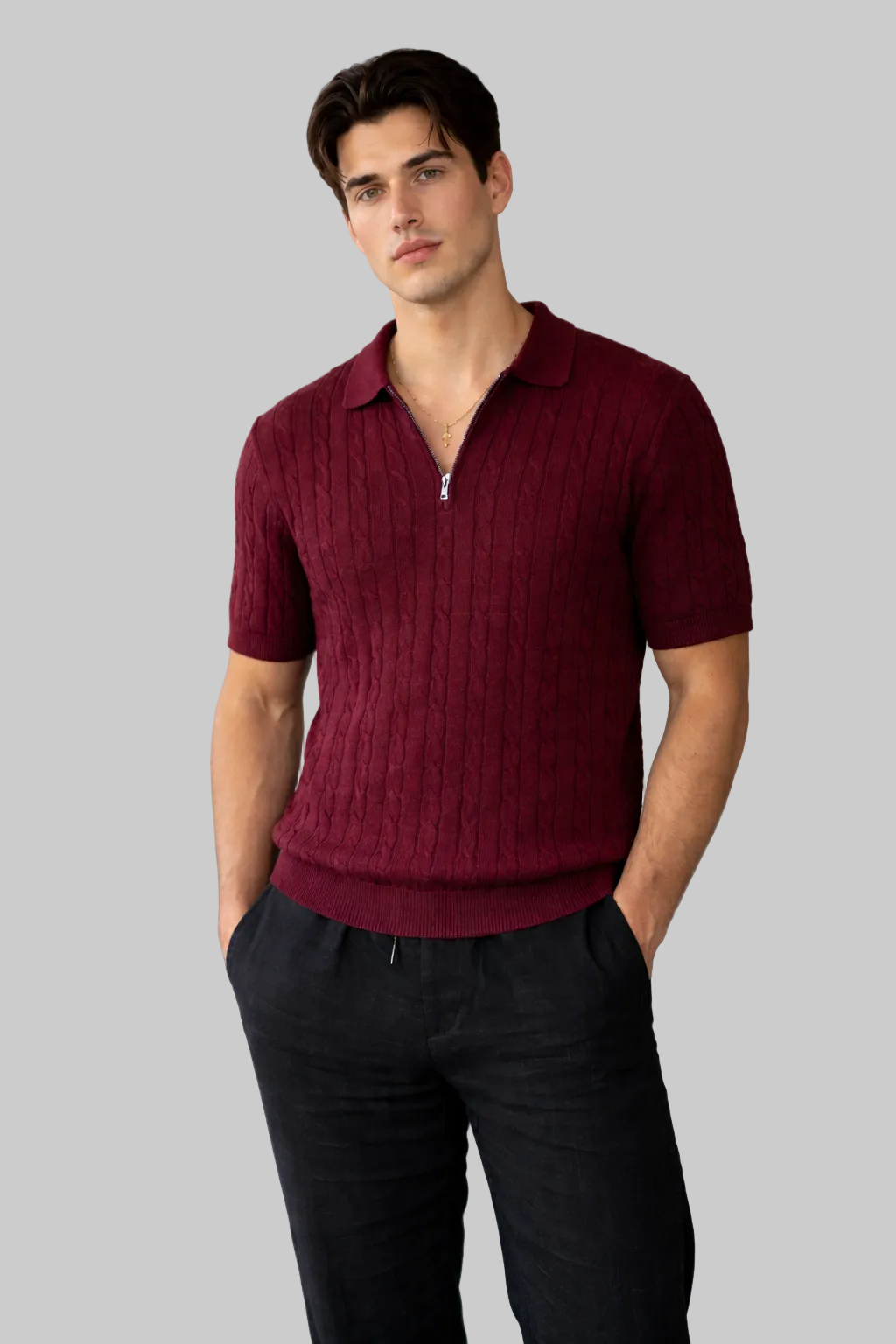 Men's premium classic cable knit polo tee