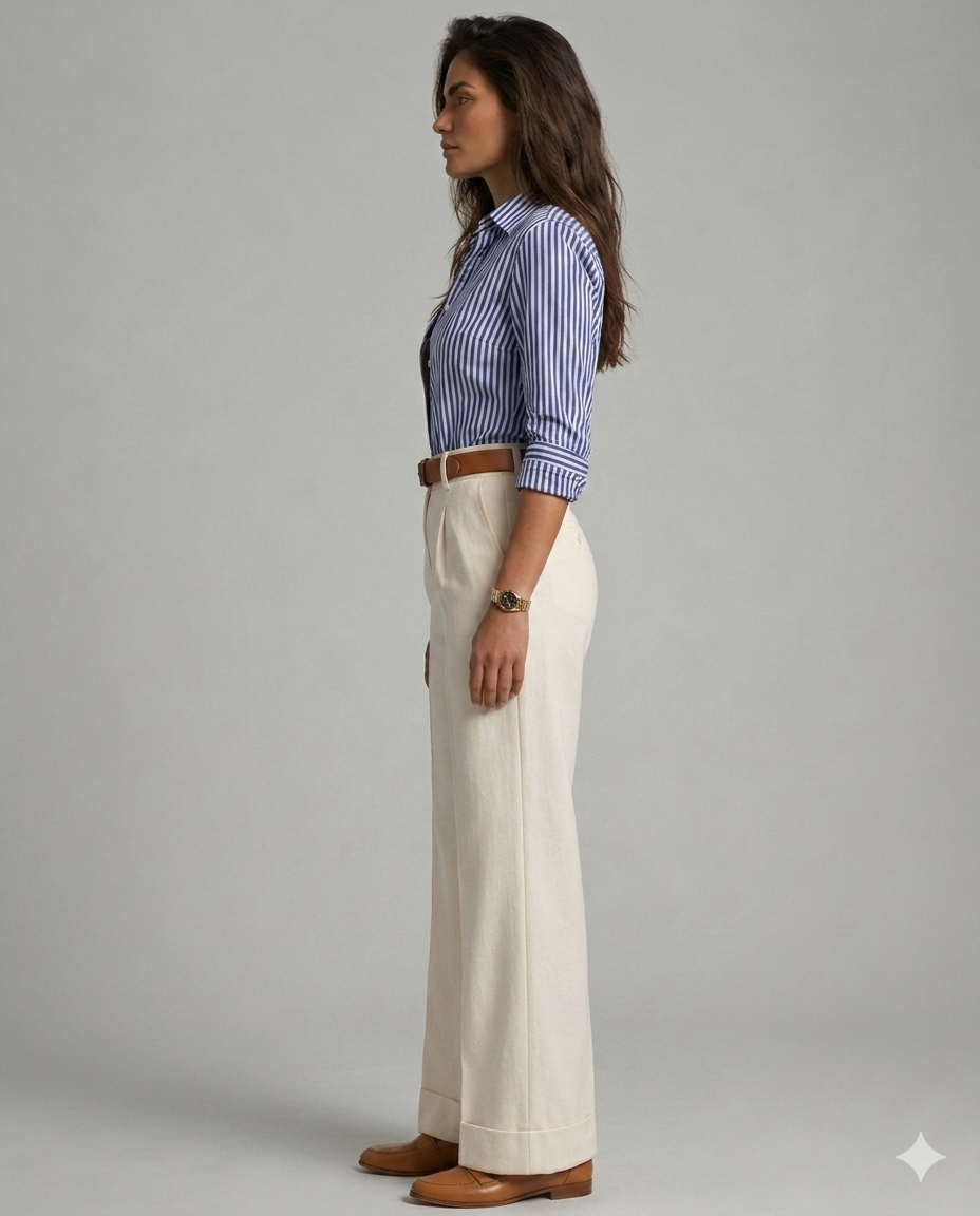 Women’s Off-White High-Waist Wide-Leg Trousers