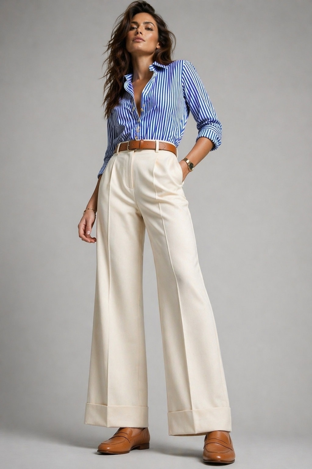 Women’s Off-White High-Waist Wide-Leg Trousers