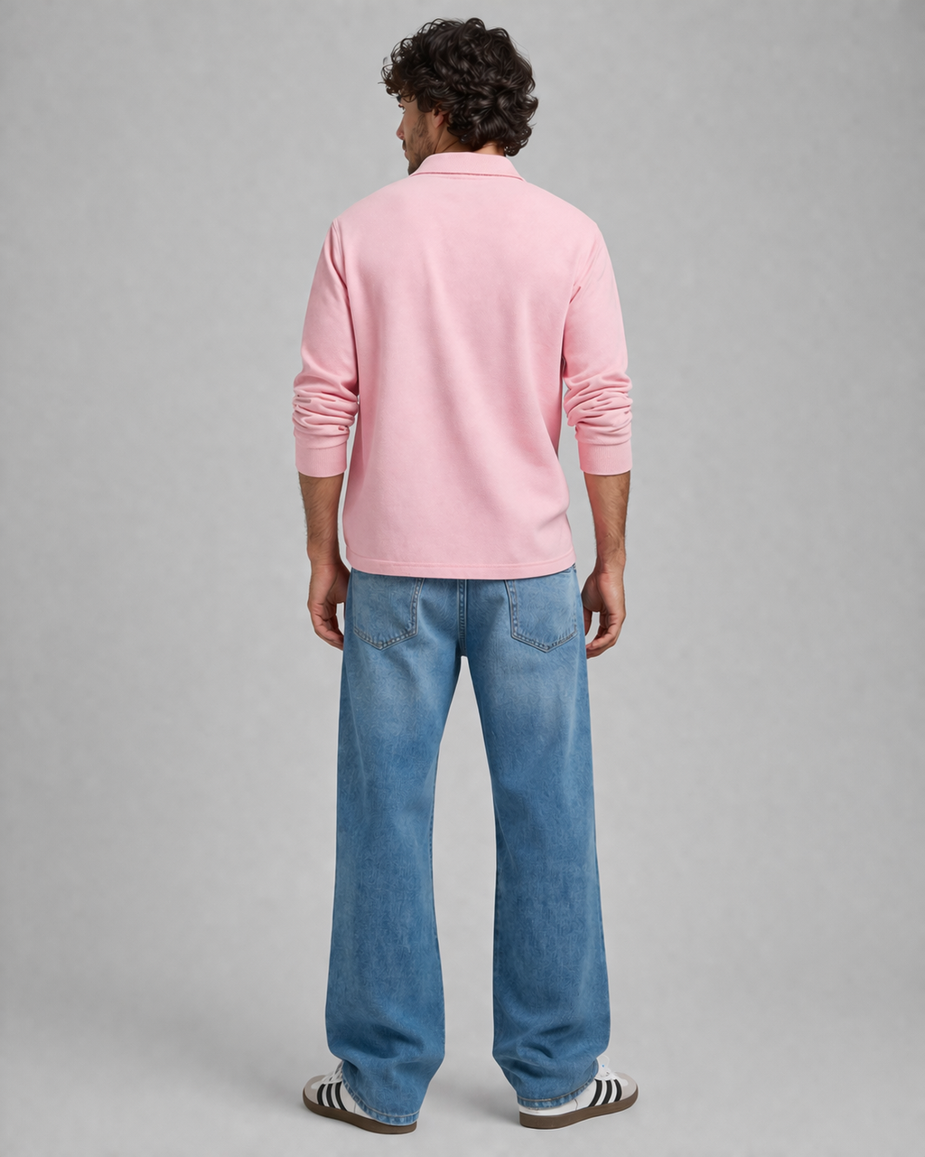 Men’s pastel Pink Long Sleeve Polo – Relaxed Fit | Summer Essentials |